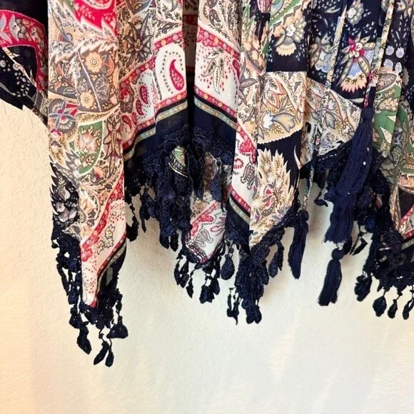 Umgee Navy Blue Abstract Paisley Oversized Boho Kimono - Size Small - EUC - Picture 2 of 7